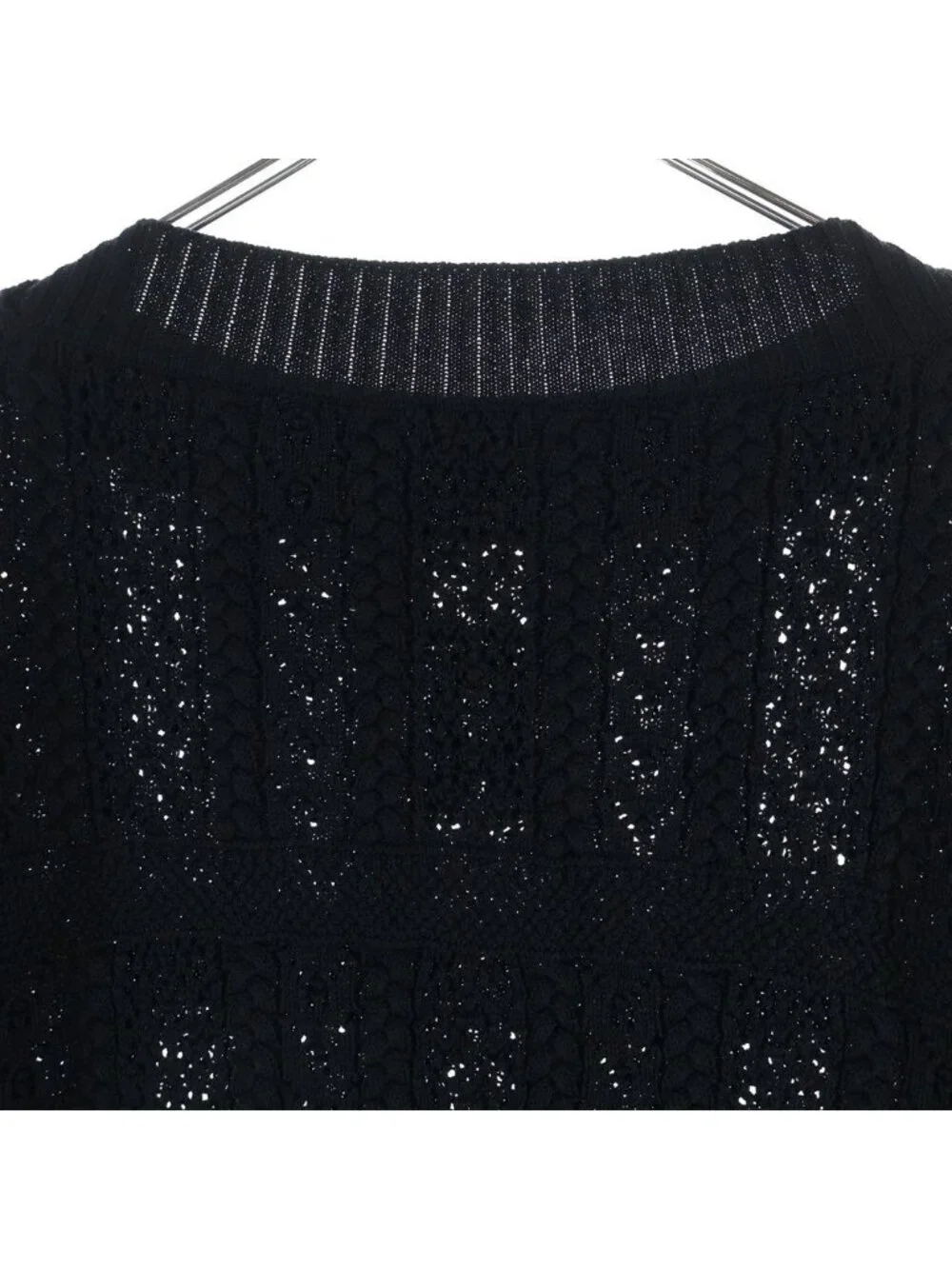 Chanel CC Logo Crochet Short Sleeve Knit Sweater Black